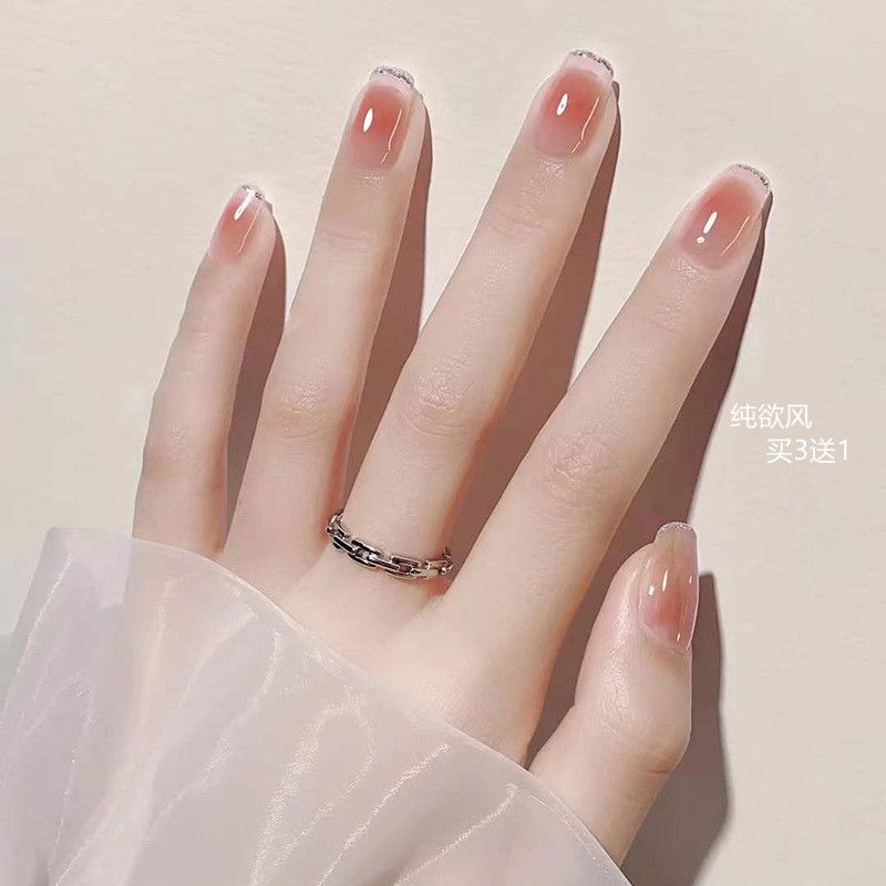 ウェアラブルマニキュアミディアム＆ショートスタイルネイルパッチ自己粘着完成品夏用ホワイトネイルシェル取り外し可能無料ゼリーグルー