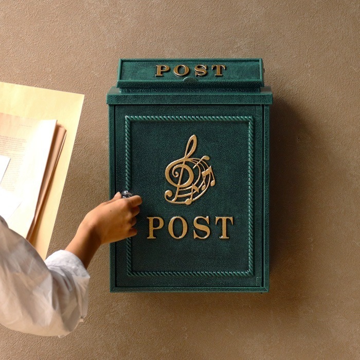 郵便ポスト 鋳物壁掛けポスト Musical note ミュージカルノート WM-065 グリーン