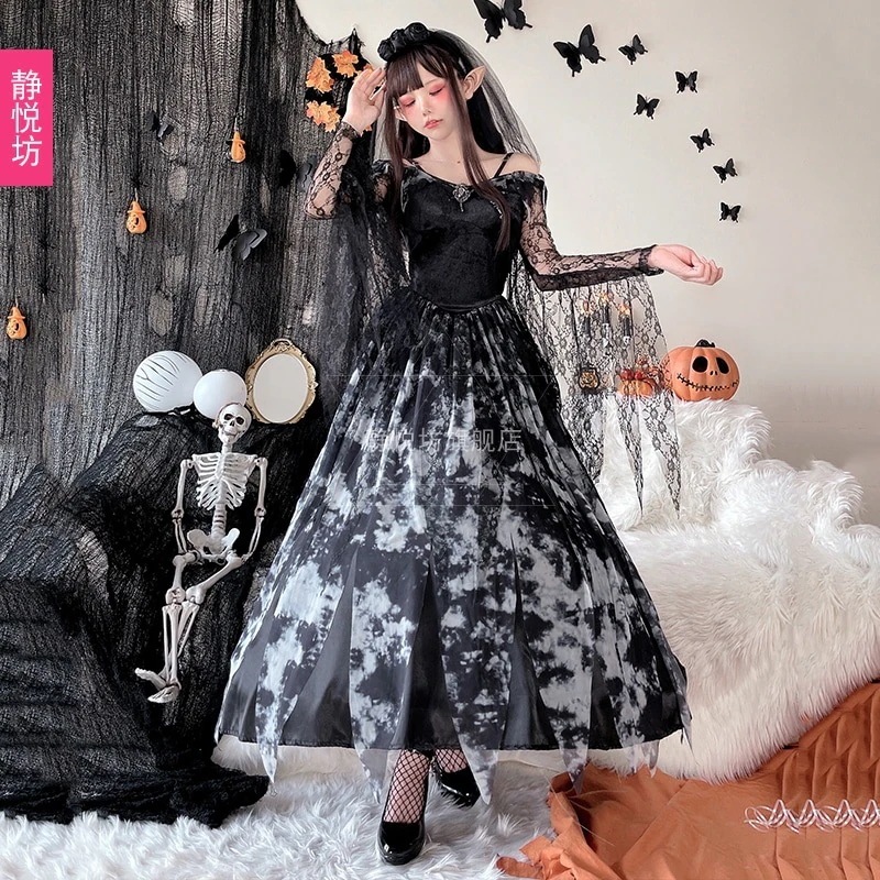 ハロウィン ゴーストブライドドレス 大人用 コスプレ衣装 魔女衣装 ゴシック ヴァンパイア コスプレ衣装