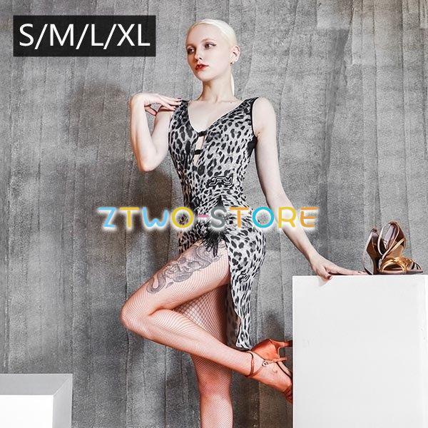 新しい子供用ダンスウェア 社交ダンス ドレス ダンスドレス ダンスウェア チャチャチャ ルンバ サンバ 練習着 ワンピース スリットネック ヒョウ柄 袖なし ステージ衣装 2枚購入で2662円OFF