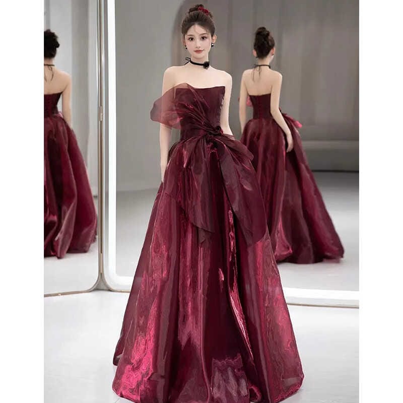 バーガンディ ブ乾杯スーツ 2025 結婚式から帰国する花嫁のためのカジュアルな婚約ドレス