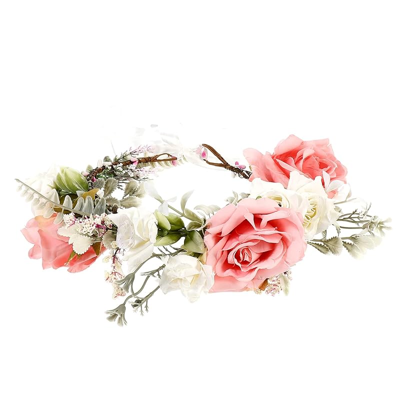 Frcolor 花かんむり ウェディング 花冠 ウェディング 花かんむり キッズ 花かんむり 大人 花冠 ピンク ティアラ 花 子供 髪飾り 花 ヘッドドレス ウェディング ゴールド ラプンツェル 花