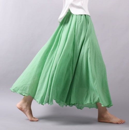 3274．リネン風フレアロングきれいめボトムス(ライトグリーン) 2019 春夏 ナチュラル 大人カジュアル ロング丈 お出かけ お呼ばれ ご挨拶 記念日