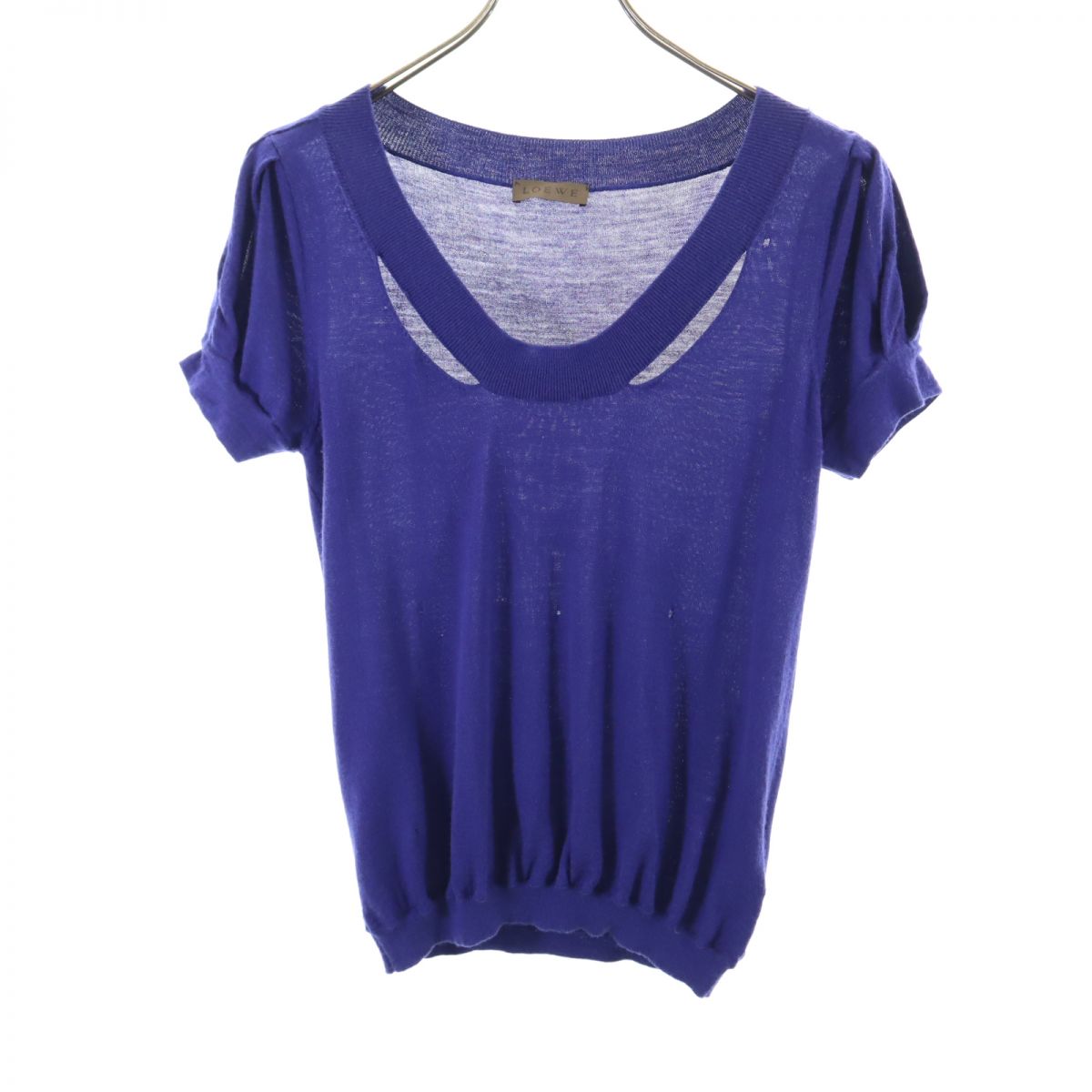 半袖 ウール セーター M ブルー ニット レディース