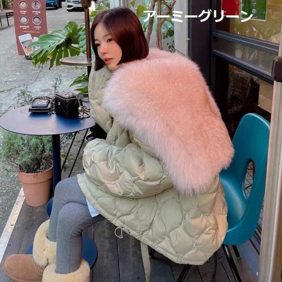 ダウンジャケット レディース ジャケット ダウン アウター 羽織 ビッグカラー 襟 ファー 個性的 カジュアル お出かけ 長袖 フロントジッパー 防寒 防風 暖かい コート ジャケット