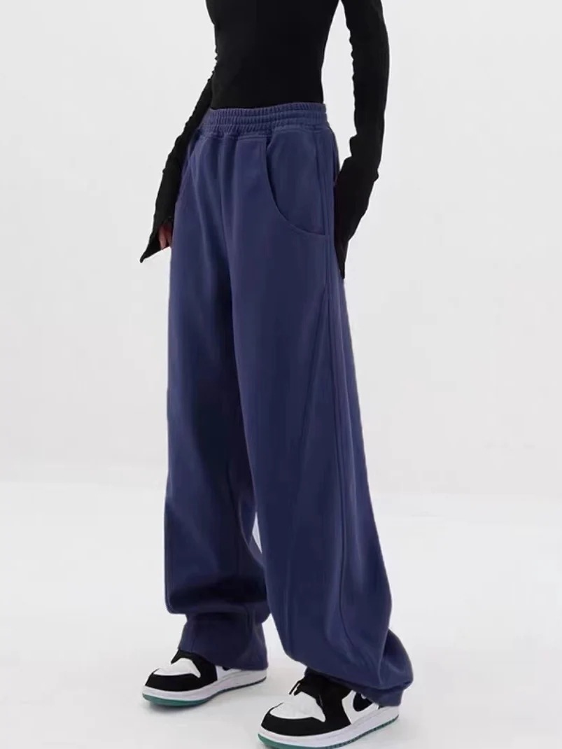 ブルマバナナパンツレディース秋冬春作ハイウエストドレープ感ゆったり着やせカジュアルストレートスポーツワイドパンツ