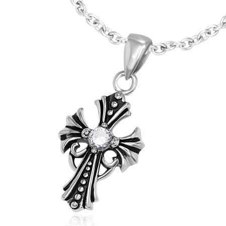 ベールクロスペンダントトップ 十字架 フローラルクロス ゴシック ジルコニア サージカルステンレス316L ネックレス パーツ 首飾り アクセサリー 男性 女性 プレゼント stt00-00-0553