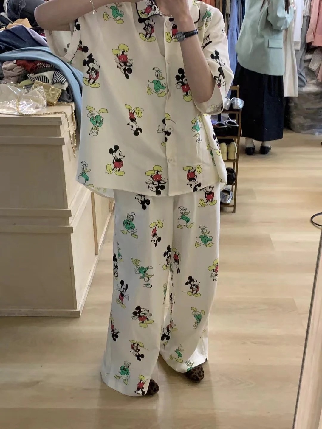 【3日出荷】可愛いパジャマパジャマミッキーパジャマプリントパジャマセット女性用春夏ファッションゆったり半袖パンツカジュアルホームウェア2点セット