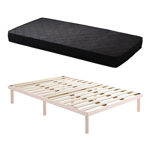 ホームテイスト ASP-SRM-D パイン材高さ2段階調整脚付きすのこベッド ポケットコイルマットレスセット(ダブル) ホワイトウォッシュ/ブラック メーカー直送
