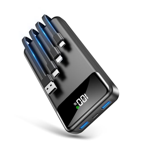 モバイルバッテリー 大容量 【56800mAh大容量 & 4本ケーブル内蔵】 モバイルバッテリー 5台同時充電可能 最大2.4A出力 急速充電 LCDディスプレイ残量表示 おまかせ充電 低電流対応 ス