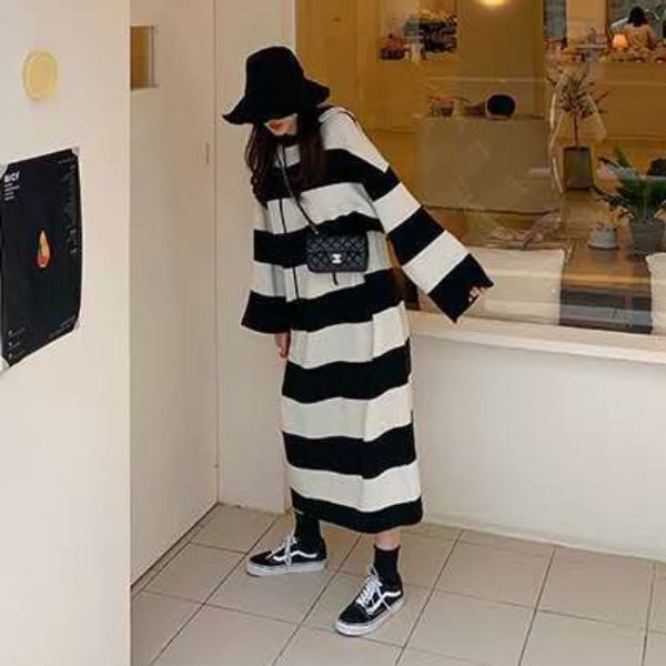 定番の冬ギフト レディース ワンピース 送料無料 ゆる ゆったり ブラック 黒色 ホワイト 白色 ボールドストライプ 縞模様 ボーダー サックドレス Iライン マキシワンピース マキシ丈 ロングワンピース ロング丈 長袖ロング マキシ丈ワンピ サイズ M Imepac Edu Br