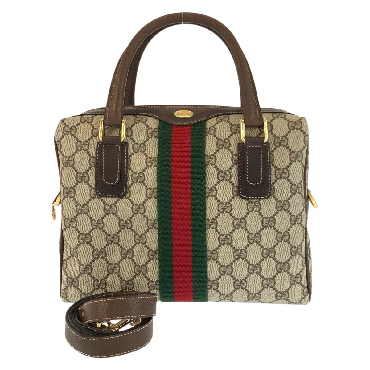 美品 ヴィンテージ シェリーライン ブラウン ベージュ ゴールド金具 GGスプリームキャンバス/レザー 37 02 3839 ハンドバッグ ショルダーバッグ 2way レディース 602803