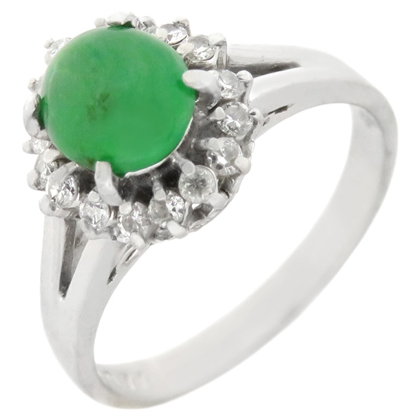 リング 指輪 ヒスイ ダイヤリング Pt900 ヒスイ ダイヤモンド プラチナシルバー 翡翠 9.5号【中古】