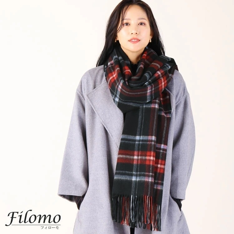 カシミヤ混タータンチェック柄ストール 8,301円