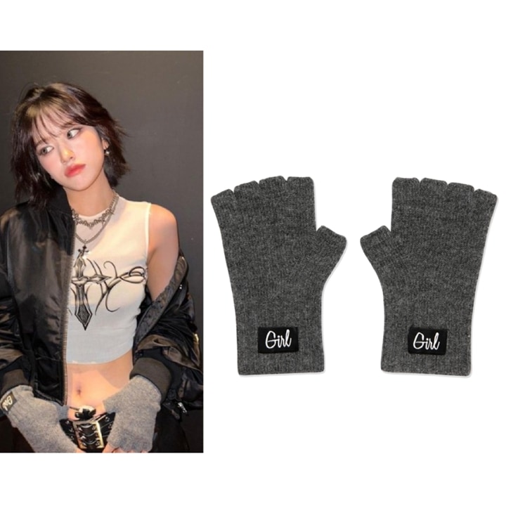 【IVE アンユジン着用】 GIRL SKATEBOARDS TYPO FINGERLESS GLOVE charcoal