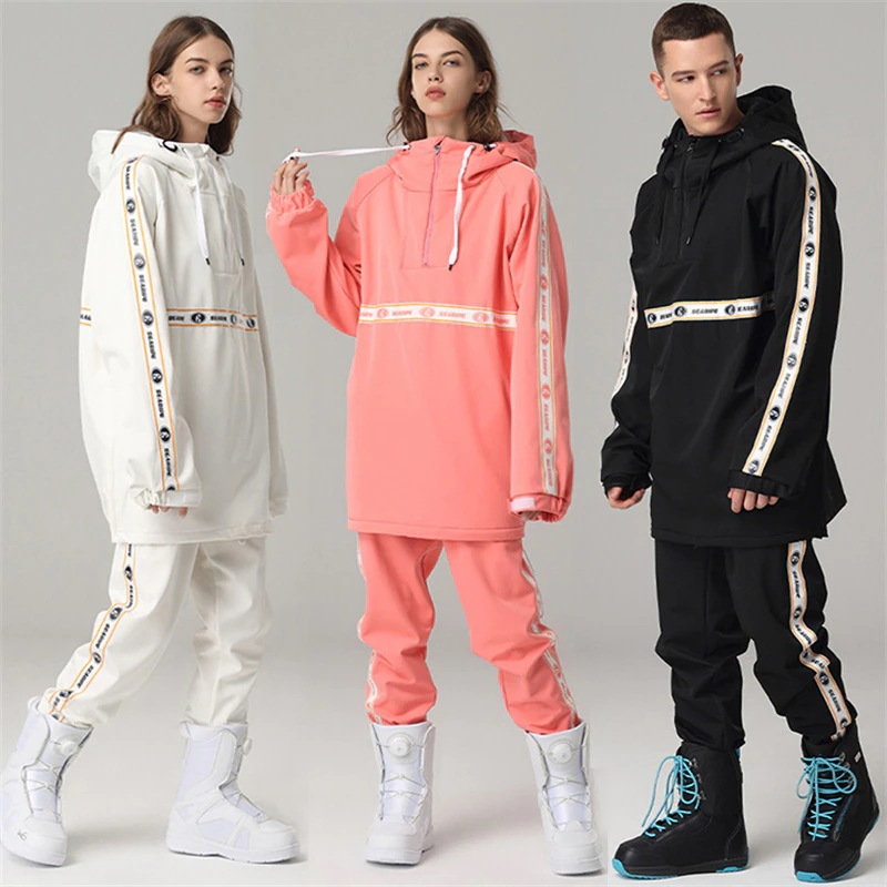 スノーボードウェアスキーウェア上下セットメンズレディース2023耐水10000mmH2Oパーカーロングパンツ韓国風スノボウェア半ジップアップパーカープルオーバー