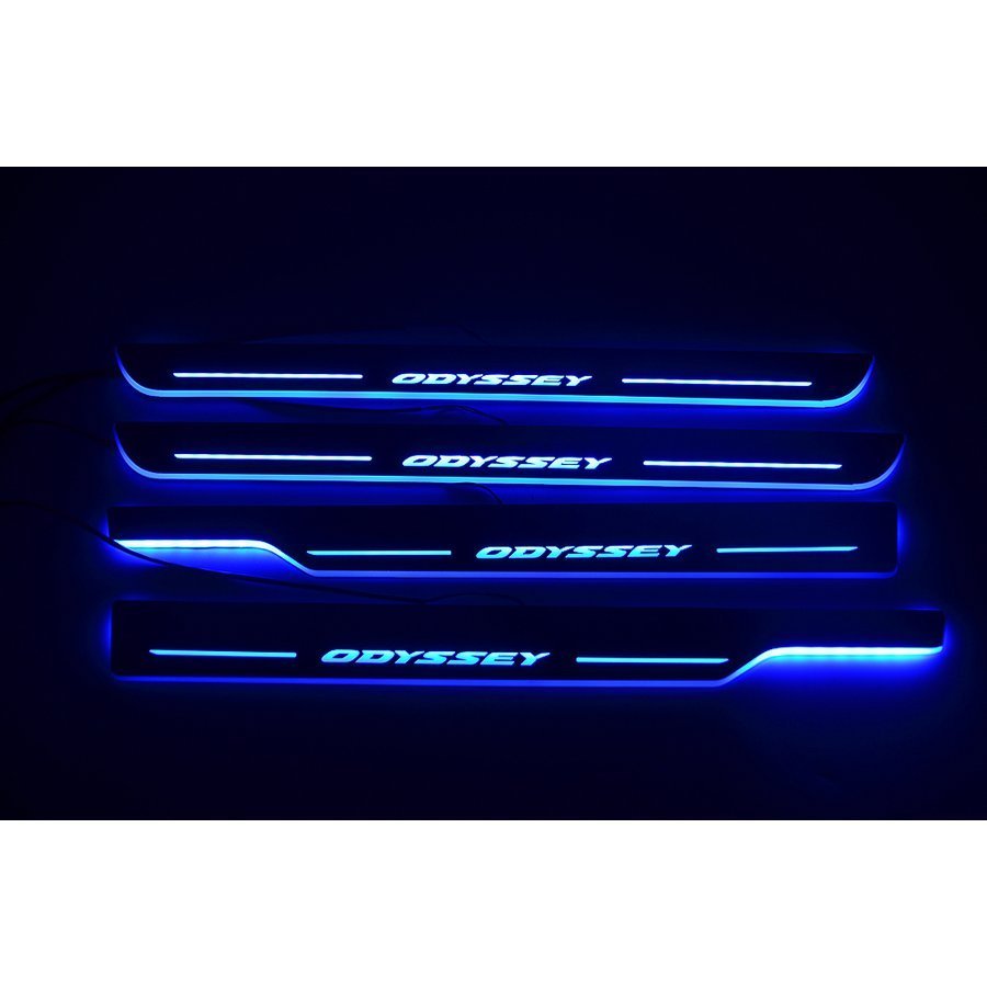 一年保証！オデッセイLED 流れる スカッフプレートイルミネーションRC1RC2RC4　保護ステップガード　ブルー/青発光フロントリア4枚セット