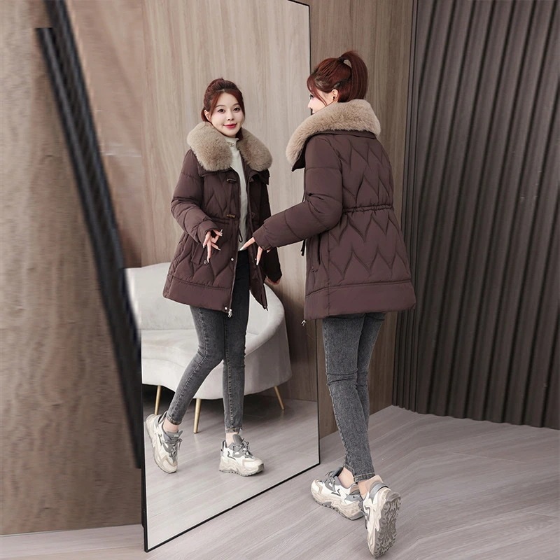 冬綿服新型ベルベット綿入れ上着洋中で古い女性冬保温中で長いタイプダウン綿服