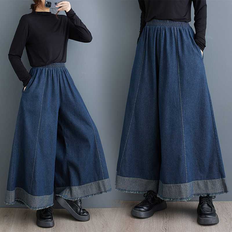 「ファットガール」 2024秋新品 デニムワイドパンツ キュロットスカート 大きいサイズ 体型カバー レディース ゴム ジーンズ メガ割30%までに制限