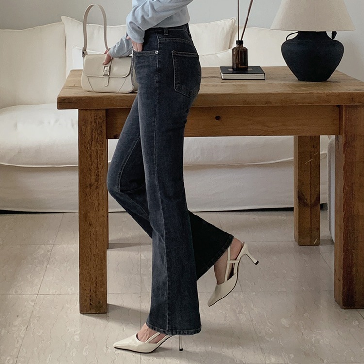 [tje0388] 韓国ファッションブーツカットデニムパンツ