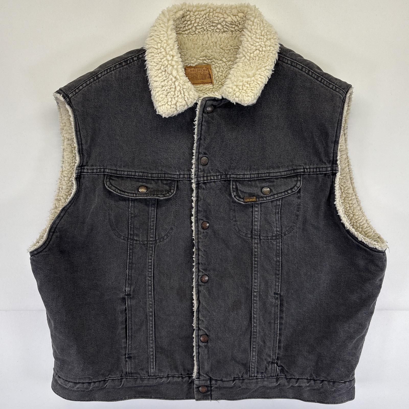 古着 90s/90年代 ローバックス ROEBUCKS USA製 デニムベスト 裏ボア ボタンロゴ 大きいサイズ XXL ブラック メンズ 5,676円