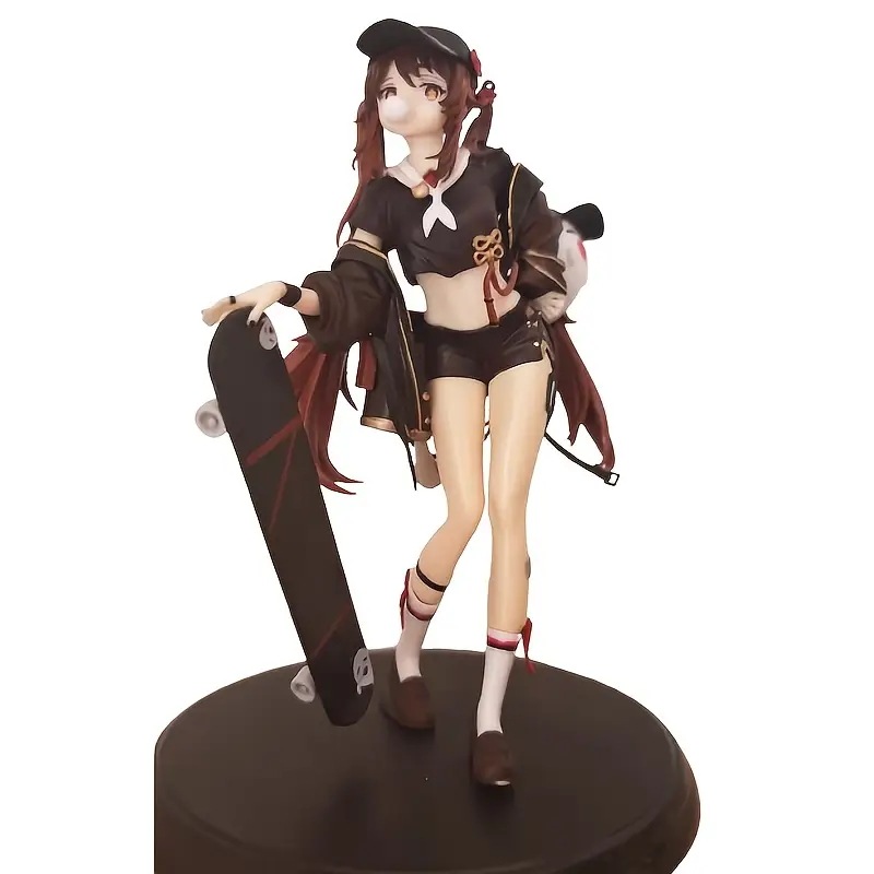 スケートボードのバブルを吹く遊び心のあるゲームガール像 - 自宅オフィスの装飾ギフト用のPVC収集価値のあるアートワーク - 鮮やかな顔の特徴を持つクラシックなアニメゲームモデルアニメアクセサリ