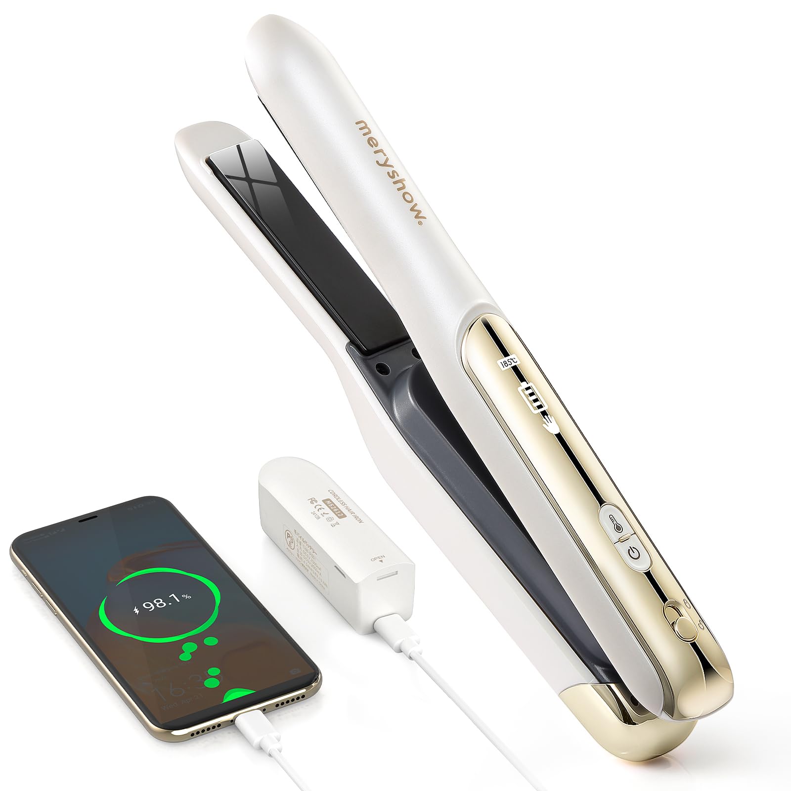 全国送料無料 【脱着式バッテリー・海外対応】ヘアアイロン コードレス 機内持ち込み可 USB充電式 コンパクト 3段階温度調節(160℃/180℃/200℃) 急速加熱 ミニ 持ち運び 携帯 旅行/外