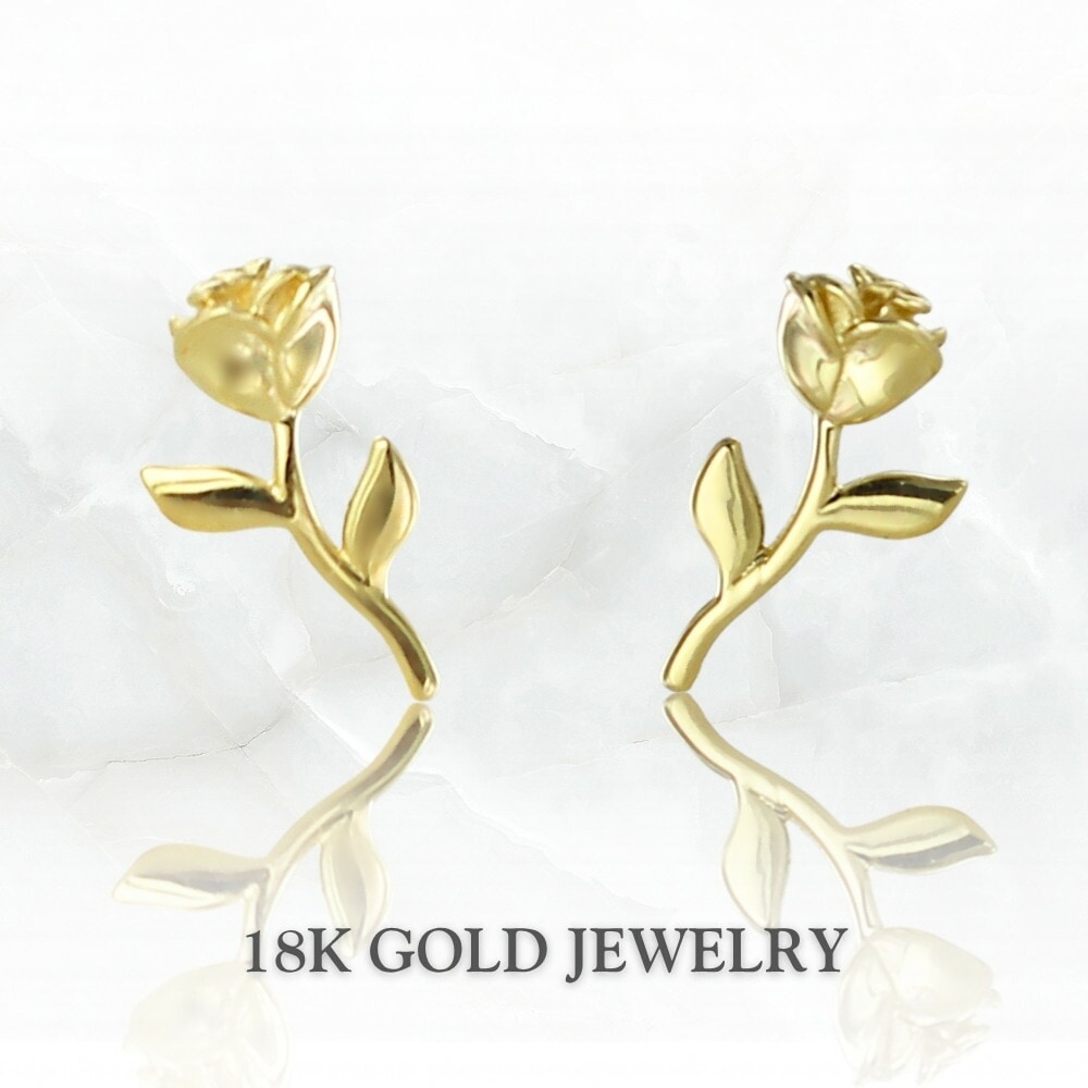 K18 ピアス 18金 レディース スタッドピアス ゴールド 薔薇 ローズ 花 小ぶり 上品 金属アレルギー対応 両耳 プレゼント ギフト 成人 卒業 入学