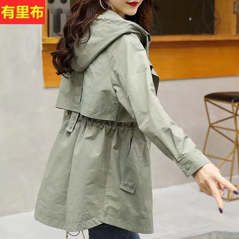 ウインドブレーカージャケット女性のミッドレングスウエストスリムカジュアルフード付きリトルマン 2021 秋と冬の新ルーズ作業服