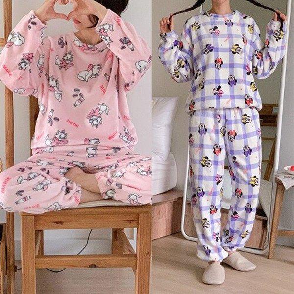 ミンクパジャマ 柔らかい極細糸 冬用寝間着 長袖リブバンディング 上下セット