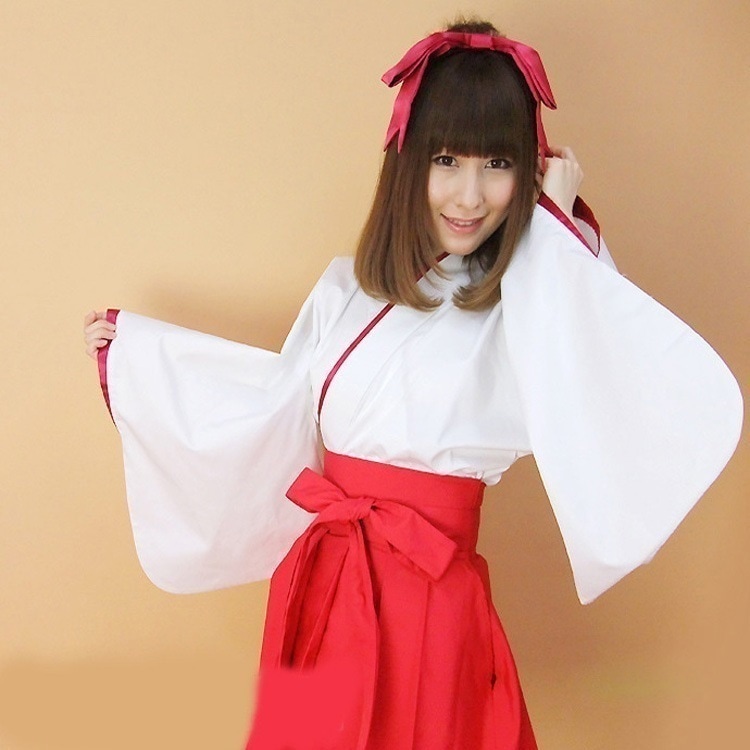 赤い蝶結び着物cos短い金ロリ服装コスプレ服装時代キキョウ巫女性服アニメ服装