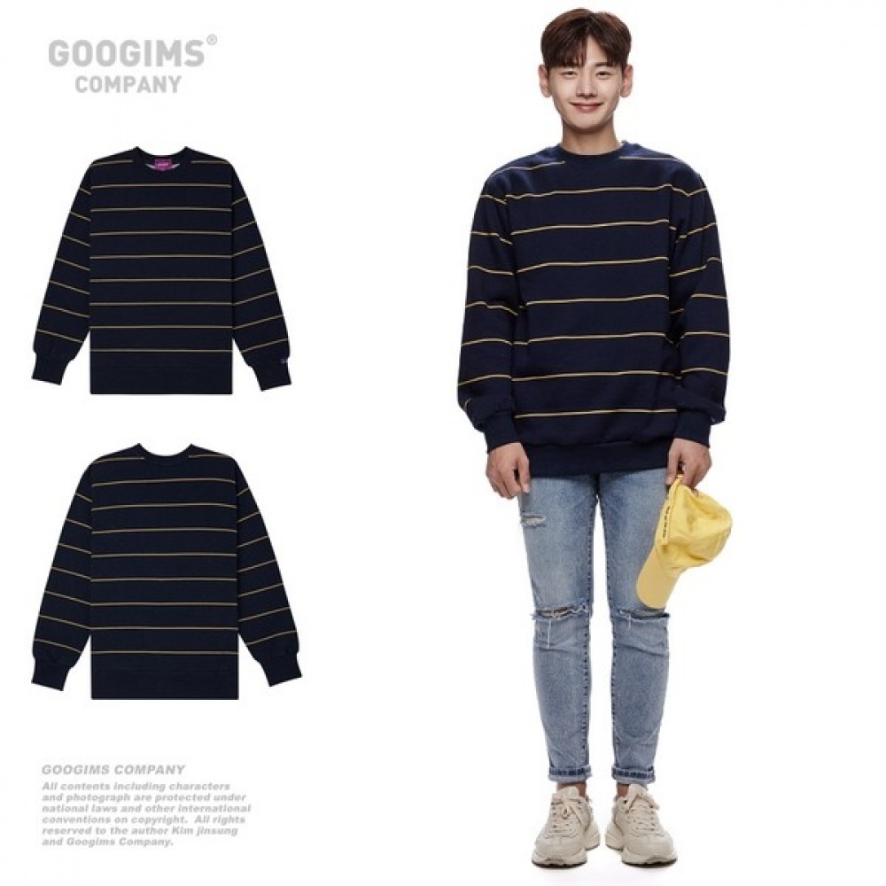 (グーギンズ) Gugims 1235_ストライプ起毛スウェットシャツ_オーバーフィット