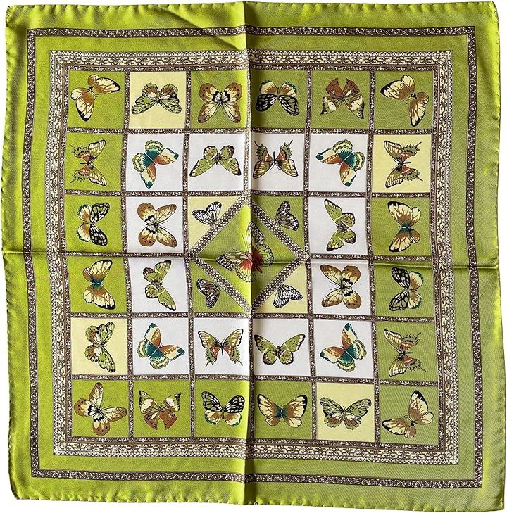 シルク スカーフ 小判 50 正方形 シルク100% イタリア製 コモ バタフライ( オリーブ, Free Size)