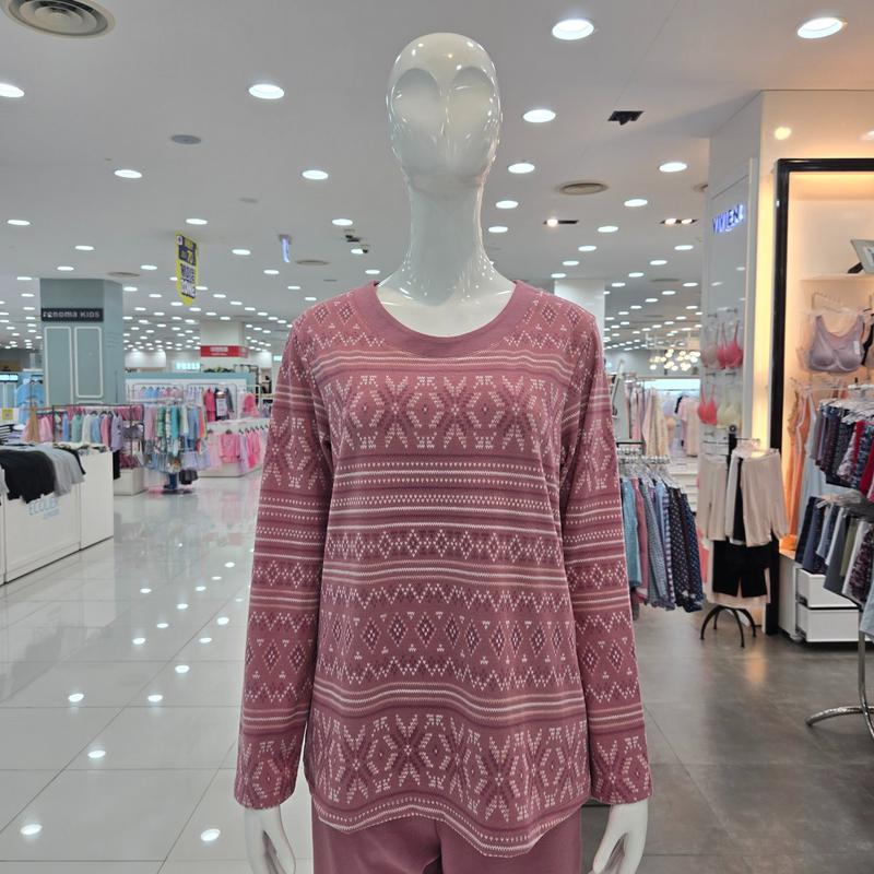 モダンポリ起毛幾何学模様ピンク冬女性ホームウェアトップスEZ1957