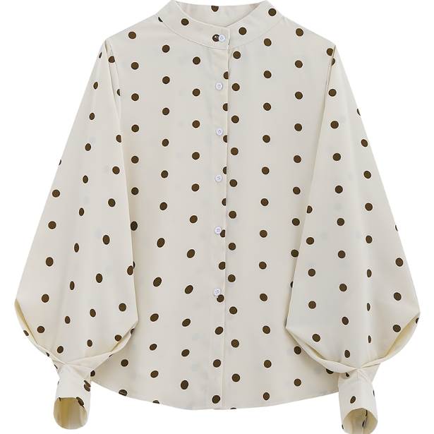 トップス シャツ ブラウス ミディアム丈 袖あり 長袖 ボリューム袖 襟なし スタンドカラー シフォン 前開き かわいい 大人可愛い きれいめ シンプル 大人 上品 おしゃれ お洒落 アジアン エスニ