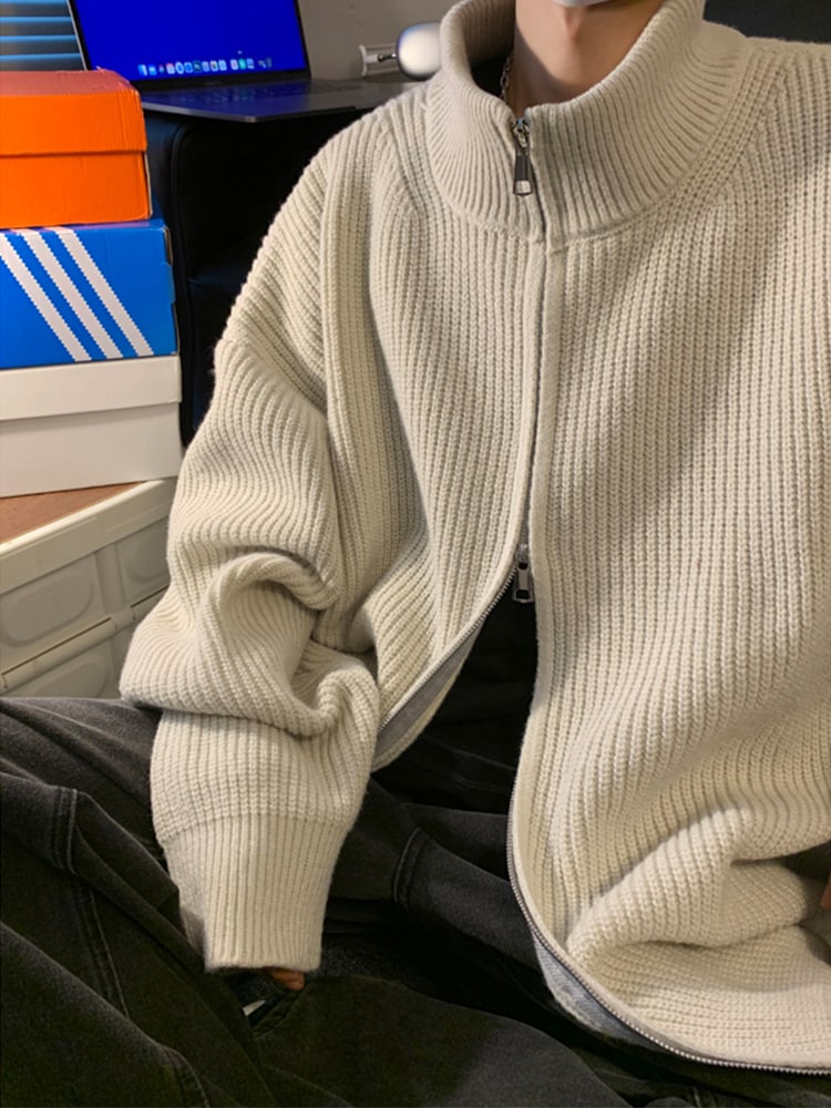 ニットカーディガン ジャンパー メンズ 新作 ジップジャケット ゆったり 日本製 レトロ カジュアル アウター トップス