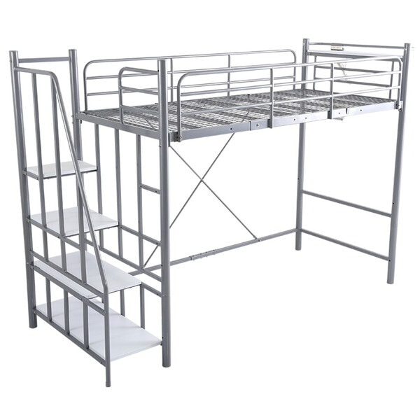 ホームテイスト 北欧インテリア 階段付き パイプロフトベッドLevata-レヴァタ-HOHT70-102-SL シルバー メーカー直送