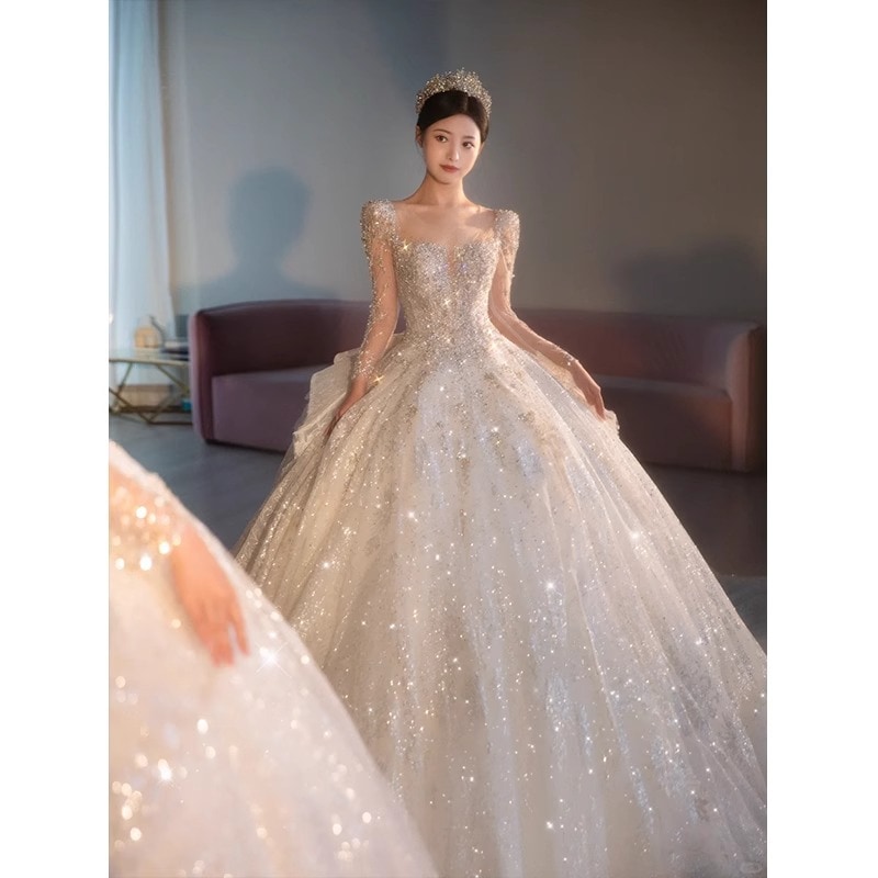 ウェディングドレス 2024 花嫁 重工 感 プリンセステール ウェディングメイン ウェディングドレス 長袖