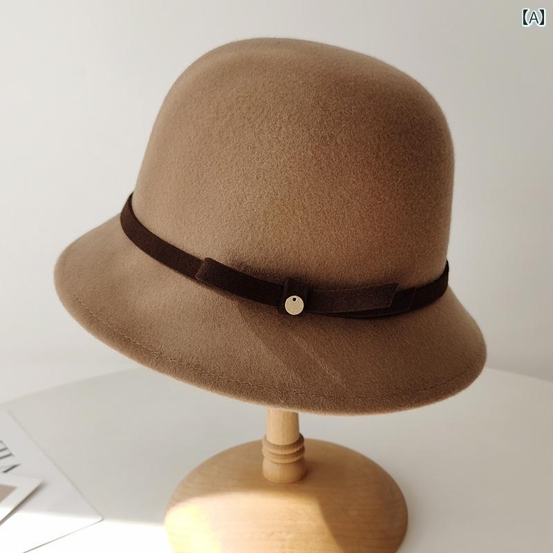 バケット ハット カジュアル おしゃれ レディース 秋冬 女性用 ウール フィッシャーマンズ ハット スタイリッシュ ハード 小顔効果 高級 レトロフレンチ スタイル ハット フェルトハット