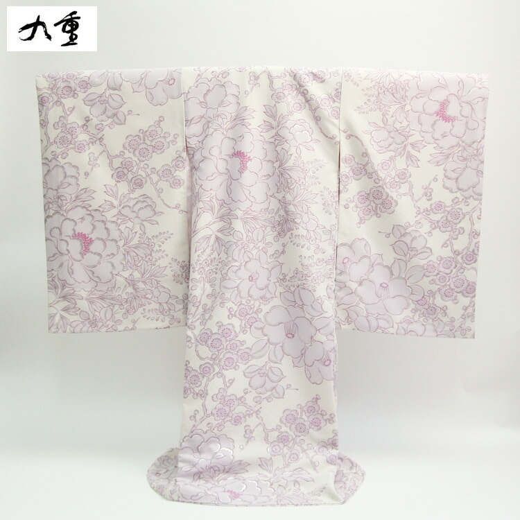 レンタル九重 日本製 お宮参り 女の子 着物 レンタル 薄ピンク地に薄紫の牡丹椿梅 お宮参り レンタル 衣装 祝着 初着 産着 レンタル衣装
