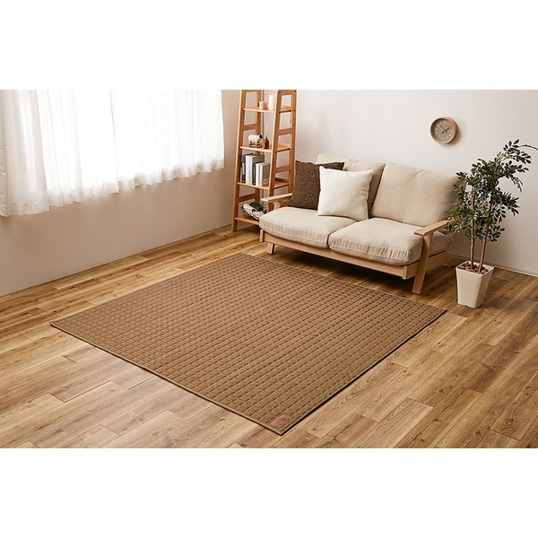 ラグマット 絨毯 約190x240cm ブラウン 滑り止め付 ホットカーペット可 オールシーズン 洗える スウェットキルトラグ リビング
