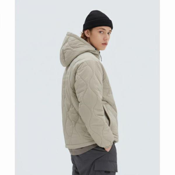 SNOWPEAK APPAREL リサイクルキルティングフードアノラック ベージュグレー S24WUFPJ04