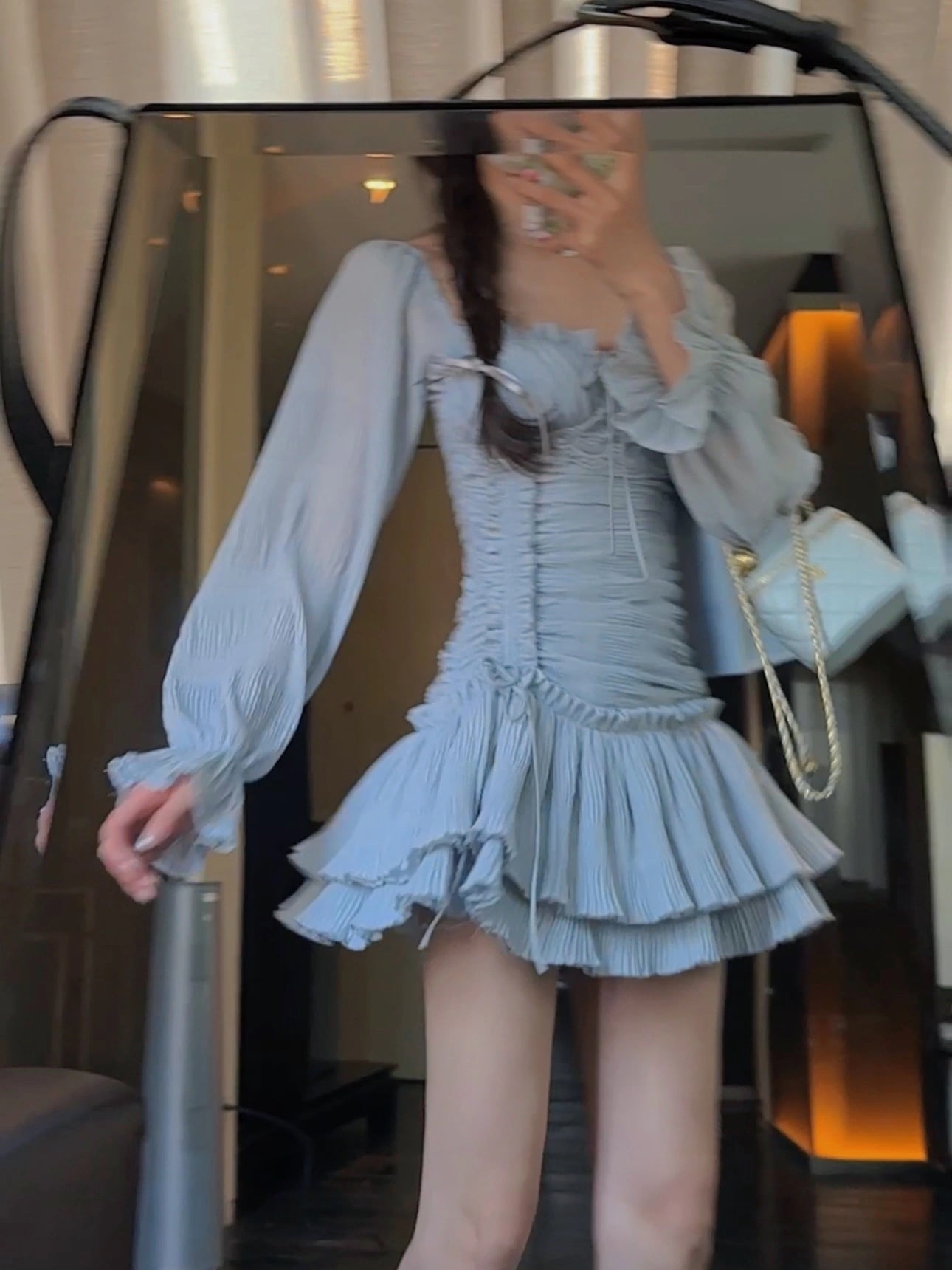 in Mimiface バレエ風 重工業 ワンピース レディース 春 長袖 ウエスト 優しくて甘い プリンセススカート チュチュスカート