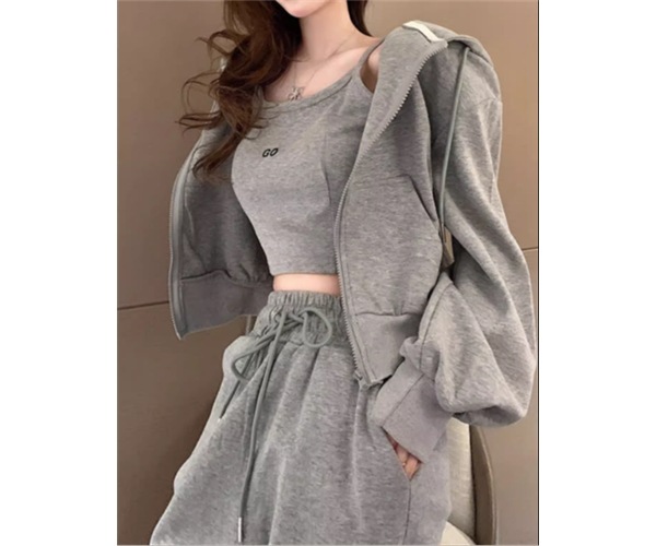 上下セット 三点セット スリーピース レディース スウェット ジャージ スポーツウェア フルレングス 袖なし ノースリーブ 長袖 ストリート ヒップホップ ファスナー ポケット 前開き ウエストゴム