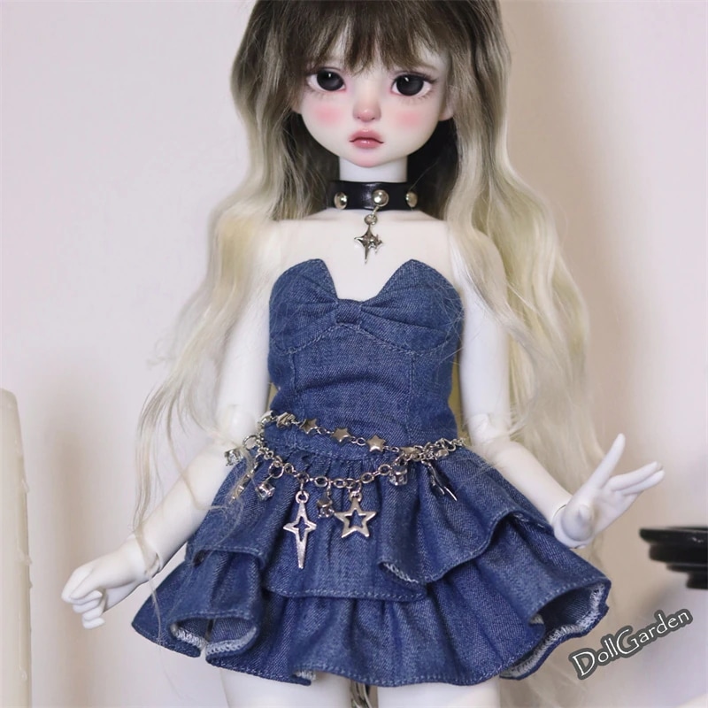 BJD 1/4 ドール服 デニムワンピース 4点セット MSD/kumakoサイズ球体関節人形用衣装 ドールウェア