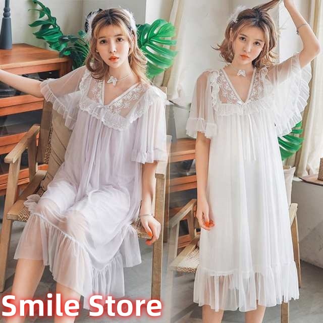 姫 ワンピース ネグリジェ パジャマ オシャレ新作 4色 夏用 ネグリジェ シースルー 大人可愛い ロング丈 レディース ネグリジェ 半袖 レースネグリジェ
