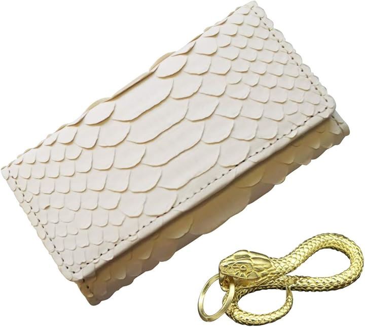 金運 アップ キーケース 白蛇 錦蛇 本革 レザー ラッキー キーホルダー ハンドメイド 日本製(黄金蛇チャーム, F)