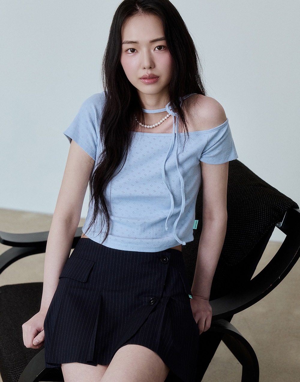 PLEATS MINI WRAP SKIRT - NAVY