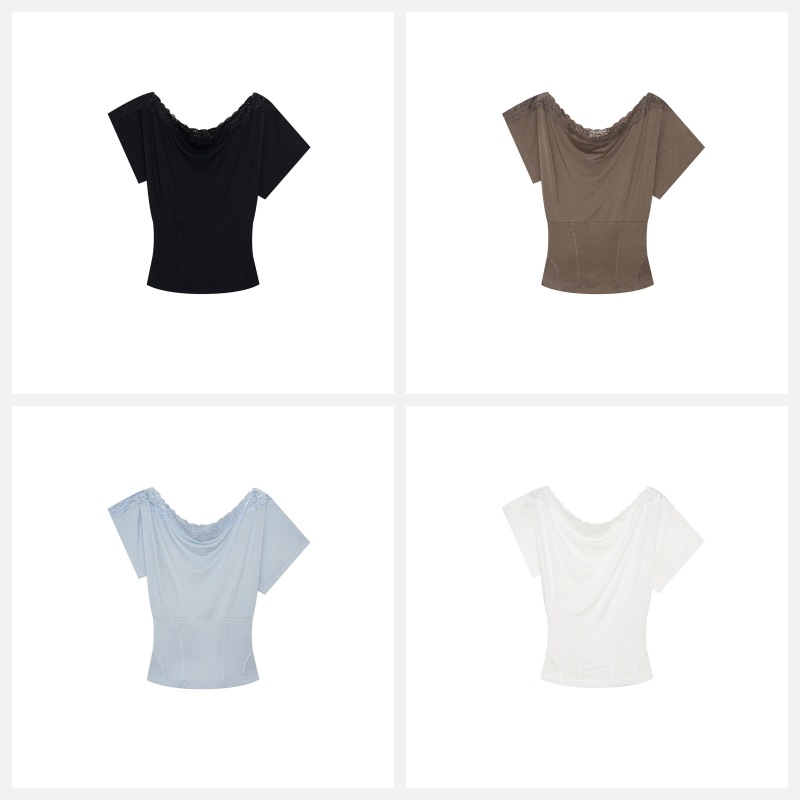 【KASHIKO】26SS LACE ONE SHOULDER CORSET TEE : 3COLORS
