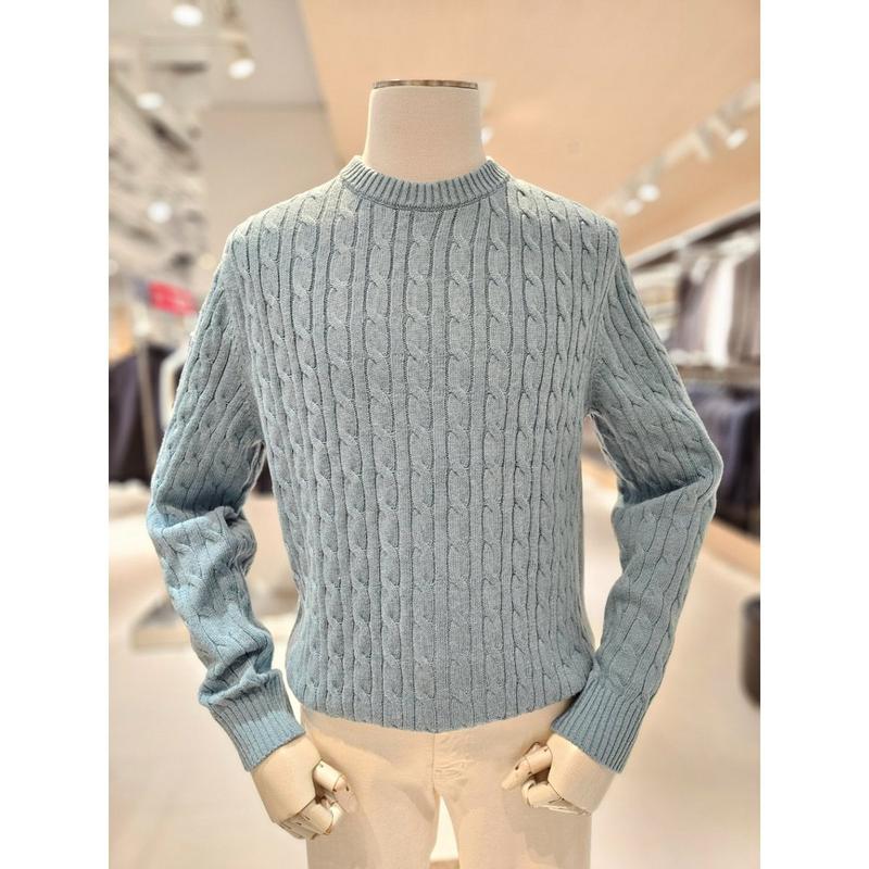[坡州店] [AND Z()ブルーカラーケーブル編みラウンドセーター(BZE4ER1103BL)